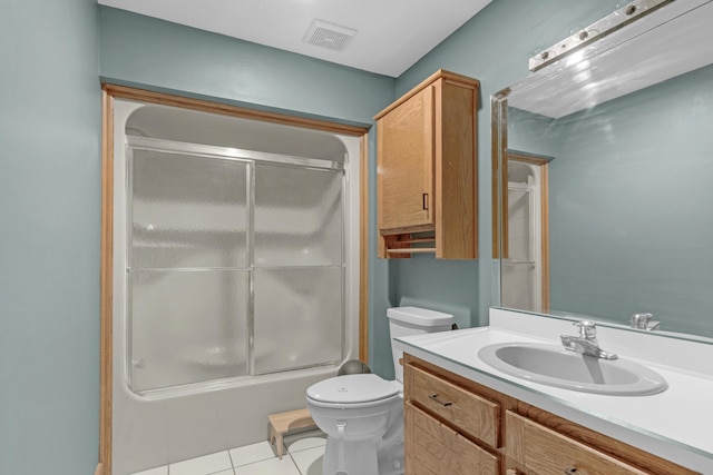 full bath featuring tile patterned flooring, visible vents, toilet, and vanity