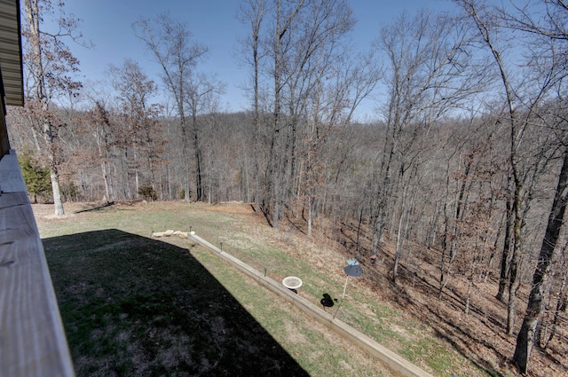 view of yard with a wooded view