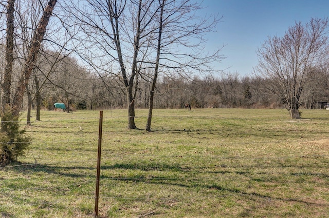 view of yard with a rural view and a wooded view