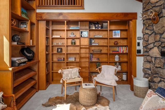 living area with carpet