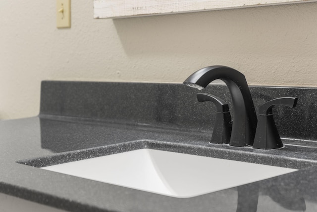 room details featuring a sink and a textured wall