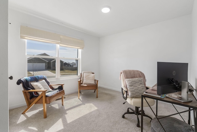 home office with carpet flooring and baseboards