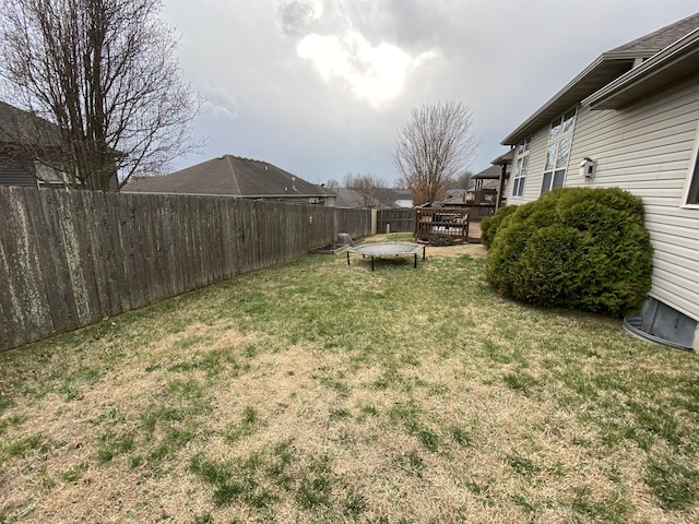 view of yard with a deck and a fenced backyard