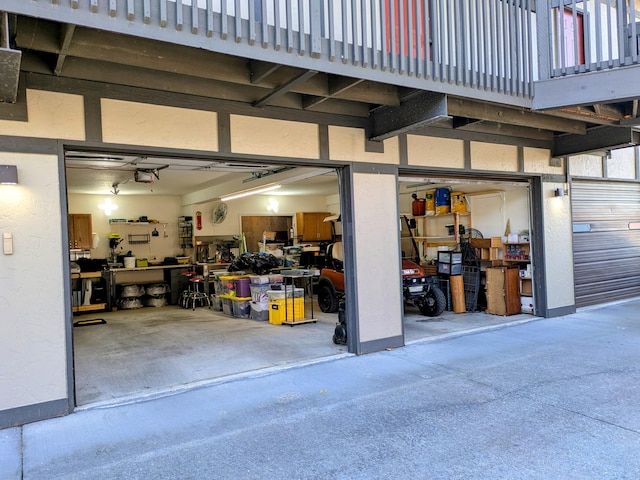 garage featuring a workshop area