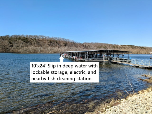 view of dock with a water view