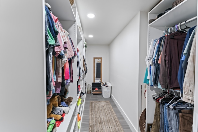 walk in closet featuring wood finished floors