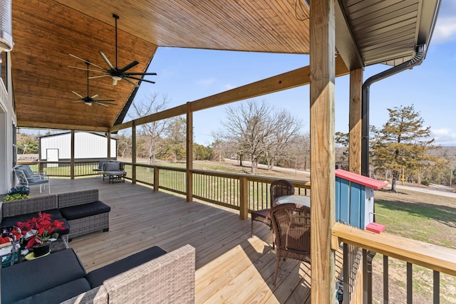 deck with a ceiling fan