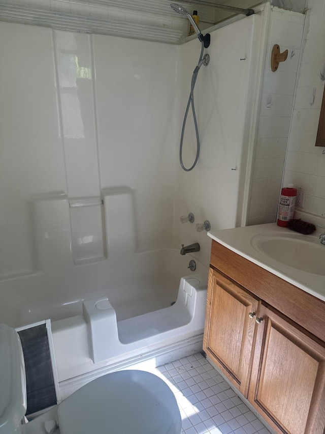 full bathroom featuring vanity, shower / bathing tub combination, and toilet