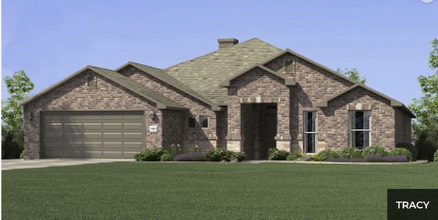 5202 S April Ct, Battlefield, MO 65619 - view of front of property with brick siding, an attached garage, concrete driveway, and a front yard