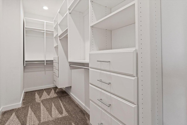 spacious closet with dark carpet