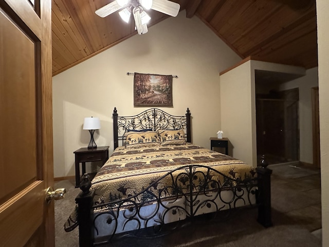 215 Oakridge Rd, Branson, MO 65616 - bedroom featuring carpet flooring, wooden ceiling, vaulted ceiling, and a ceiling fan