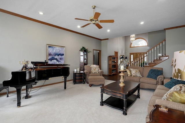 304 Reavley Dr, Lamar, MO 64759 - living room with light carpet, a wealth of natural light, and ornamental molding