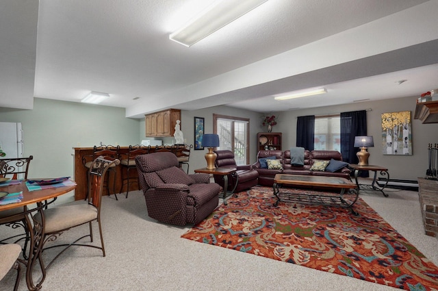 304 Reavley Dr, Lamar, MO 64759 - living room with a baseboard heating unit and light carpet