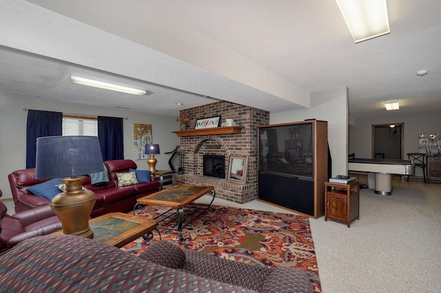 304 Reavley Dr, Lamar, MO 64759 - living area with carpet and a brick fireplace