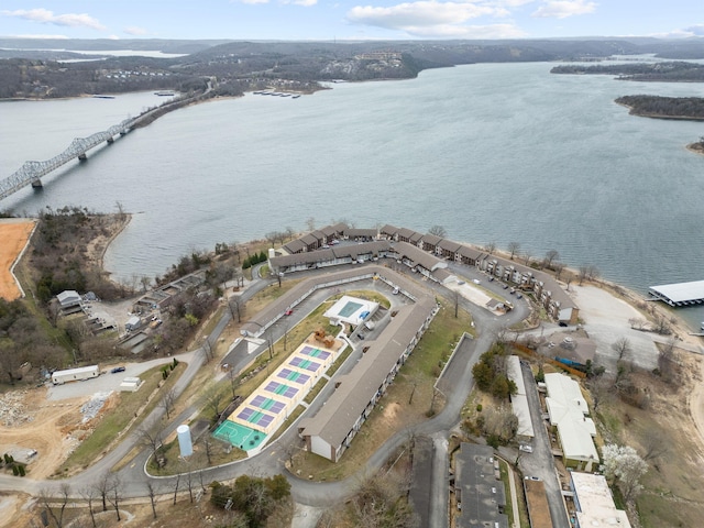 drone / aerial view featuring a water view