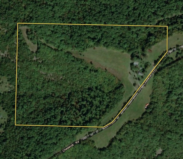 6955 Chadwick Rd, Chadwick, MO 65629 - aerial map of property and surrounding area with property parcel outlined