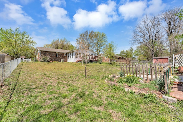 view of yard featuring a fenced backyard and a deck