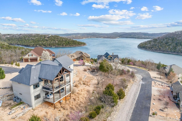 bird's eye view with a view of trees and a water view