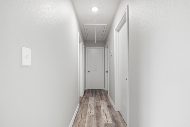 200 N Madison Ave, Mansfield, MO 65704 - hallway featuring attic access, baseboards, and light wood-style flooring