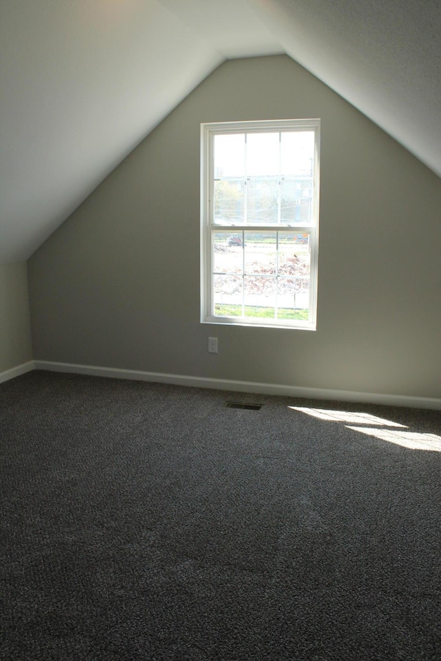 423 W Division St, Springfield, MO 65803 - additional living space with carpet, visible vents, baseboards, and vaulted ceiling