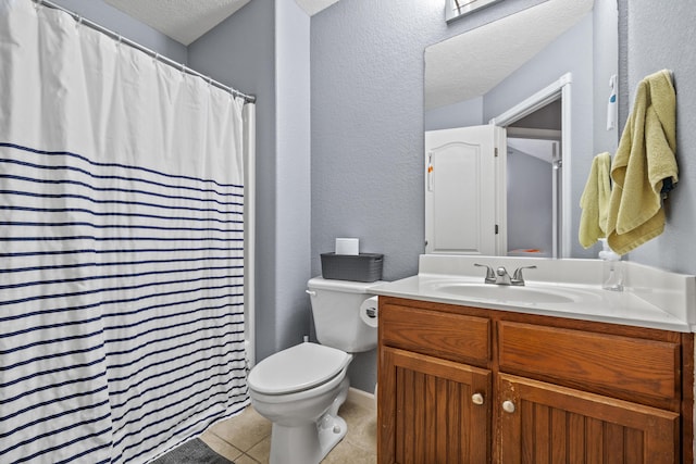 445 E Sequoia St, Republic, MO 65738 - full bath with toilet, vanity, a textured wall, tile patterned floors, and a shower with shower curtain