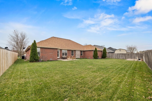 445 E Sequoia St, Republic, MO 65738 - back of house featuring brick siding, a patio, central AC, and a shingled roof