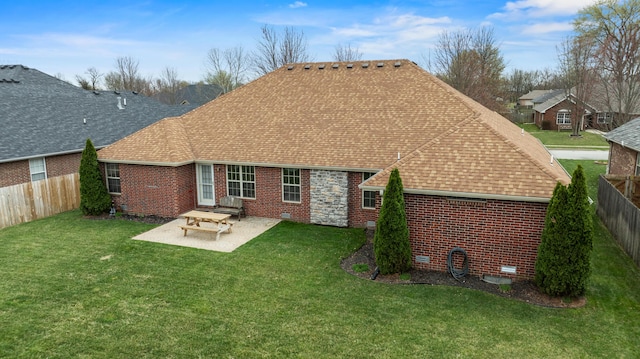 445 E Sequoia St, Republic, MO 65738 - back of property with roof with shingles, brick siding, and a patio