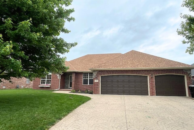 445 E Sequoia St, Republic, MO 65738 - ranch-style house featuring an attached garage, driveway, a front lawn, and brick siding