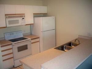 120 Spring Creek Ct Unit B1-U34, Branson, MO 65616 - kitchen featuring white cabinets, light countertops, a peninsula, white appliances, and a sink