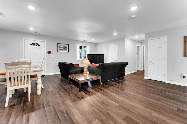 504 Brown St, Branson, MO 65616 - living room featuring dark wood-style floors, baseboards, and recessed lighting