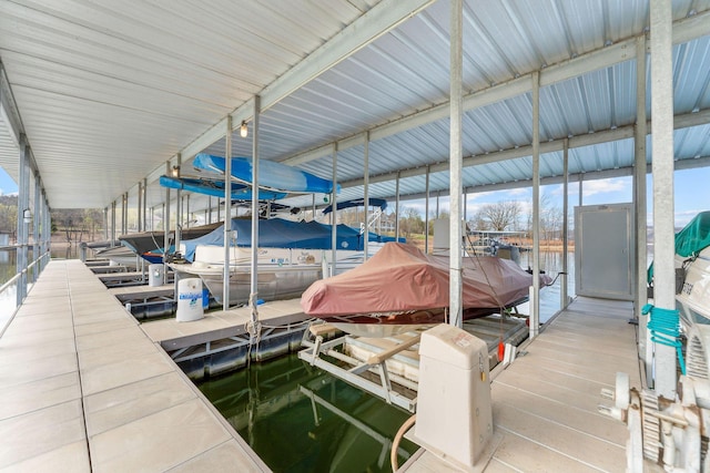 view of dock with boat lift