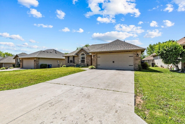 3500 W Sagamont St, Springfield, MO 65807 - single story home featuring brick siding, an attached garage, concrete driveway, roof with shingles, and a front lawn