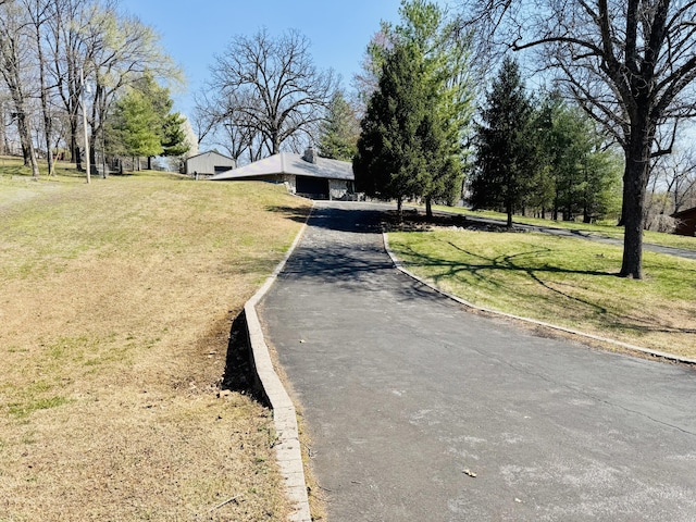 view of street with aphalt driveway and curbs