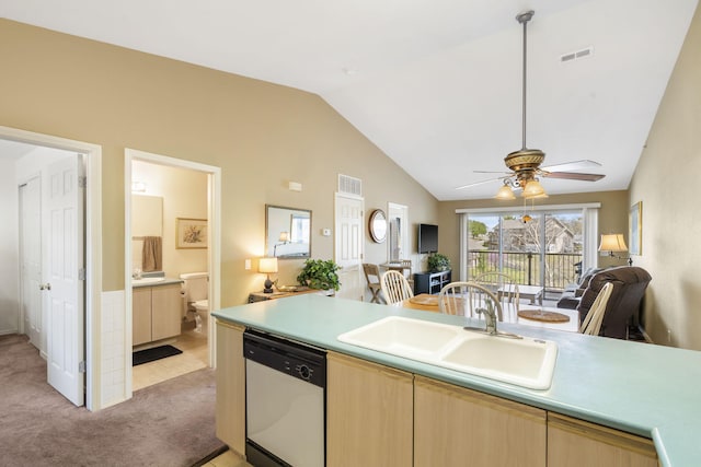 34 Golf Shrs Unit 26, Branson, MO 65616 - kitchen featuring dishwasher, a sink, light brown cabinets, and visible vents