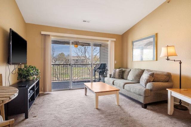 34 Golf Shrs Unit 26, Branson, MO 65616 - living area with visible vents, lofted ceiling, and carpet