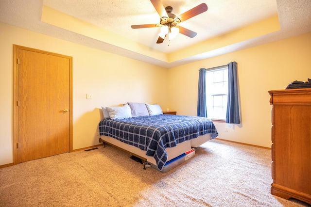 919 S Central Ave, Marionville, MO 65705 - carpeted bedroom featuring baseboards, a textured ceiling, and a tray ceiling