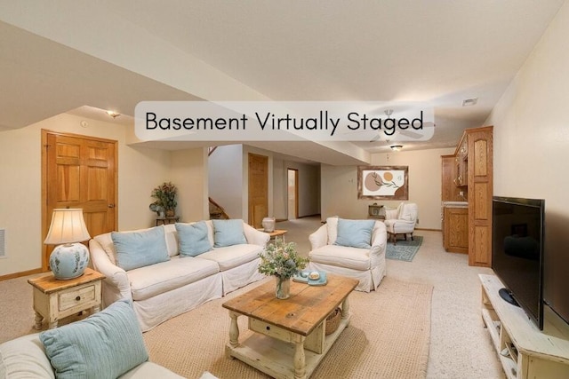 1206 Black Horse Rd, Conway, MO 65632 - living area featuring light colored carpet and stairs