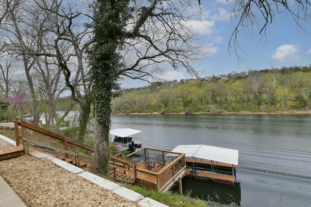 1428 Acacia Club Rd, Hollister, MO 65672 - view of dock featuring a water view and a view of trees