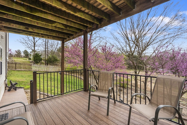 32 Homewood Ln, Kimberling City, MO 65686 - wooden deck with a lawn and fence