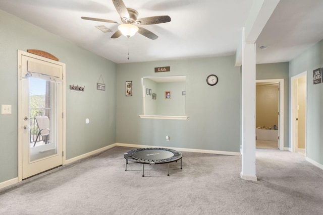 32 Homewood Ln, Kimberling City, MO 65686 - sitting room featuring baseboards, carpet, and ceiling fan