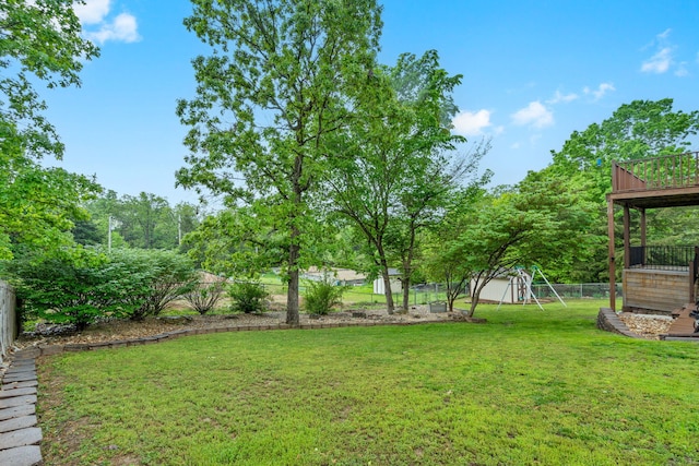 32 Homewood Ln, Kimberling City, MO 65686 - view of yard featuring a fenced backyard and a playground