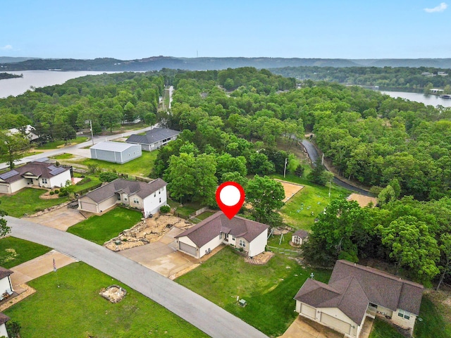 32 Homewood Ln, Kimberling City, MO 65686 - birds eye view of property featuring a water view, a residential view, and a wooded view