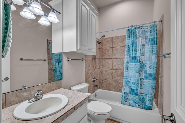 3607 Quail Run Rd, West Plains, MO 65775 - bathroom featuring shower / bathtub combination with curtain, vanity, toilet, and a textured wall