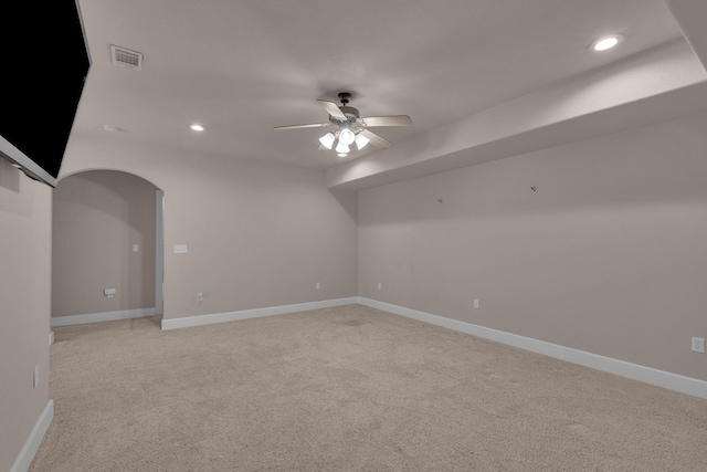3607 Quail Run Rd, West Plains, MO 65775 - spare room featuring ceiling fan, light carpet, recessed lighting, arched walkways, and baseboards