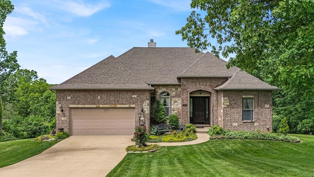 3607 Quail Run Rd, West Plains, MO 65775 - french provincial home with brick siding, a front lawn, and a garage