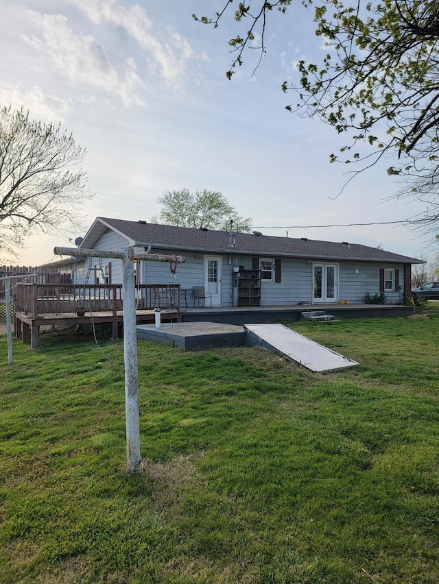 7 Lawrence Unit 2200, Wentworth, MO 64873 - rear view of house featuring a deck, a lawn, and a patio