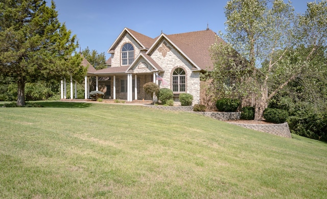 1321 E River Oak Dr, Springfield, MO 65803 - view of front of property with stone siding and a front lawn