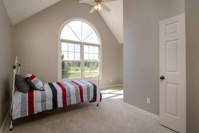 1321 E River Oak Dr, Springfield, MO 65803 - carpeted bedroom with a ceiling fan, baseboards, and vaulted ceiling
