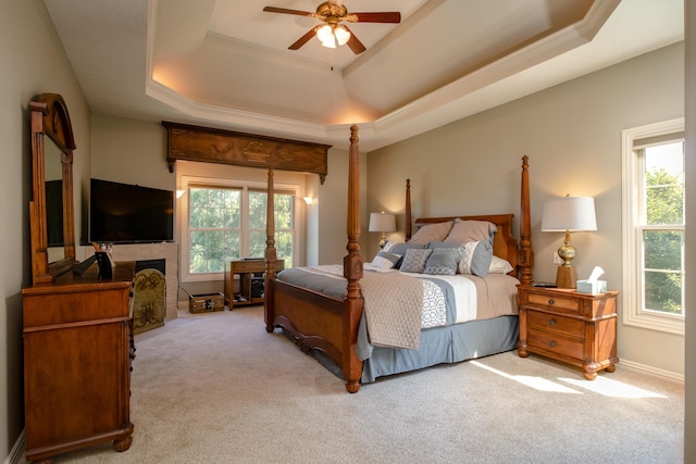 1321 E River Oak Dr, Springfield, MO 65803 - bedroom with a ceiling fan, carpet floors, and a raised ceiling
