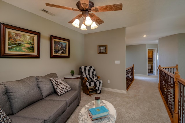 1321 E River Oak Dr, Springfield, MO 65803 - living area with light carpet, baseboards, visible vents, ceiling fan, and recessed lighting